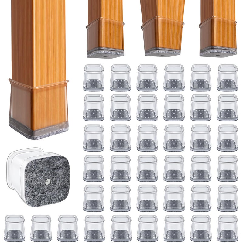 BUMACO Chair Leg Floor Protectors Square Chair Leg Protectors for Hardwood Floors Silicone Pads Covers to Protect Floors(Clear-40 Pcs  Square L (1-1/16"" ~ 1-5/8"") - Image 1